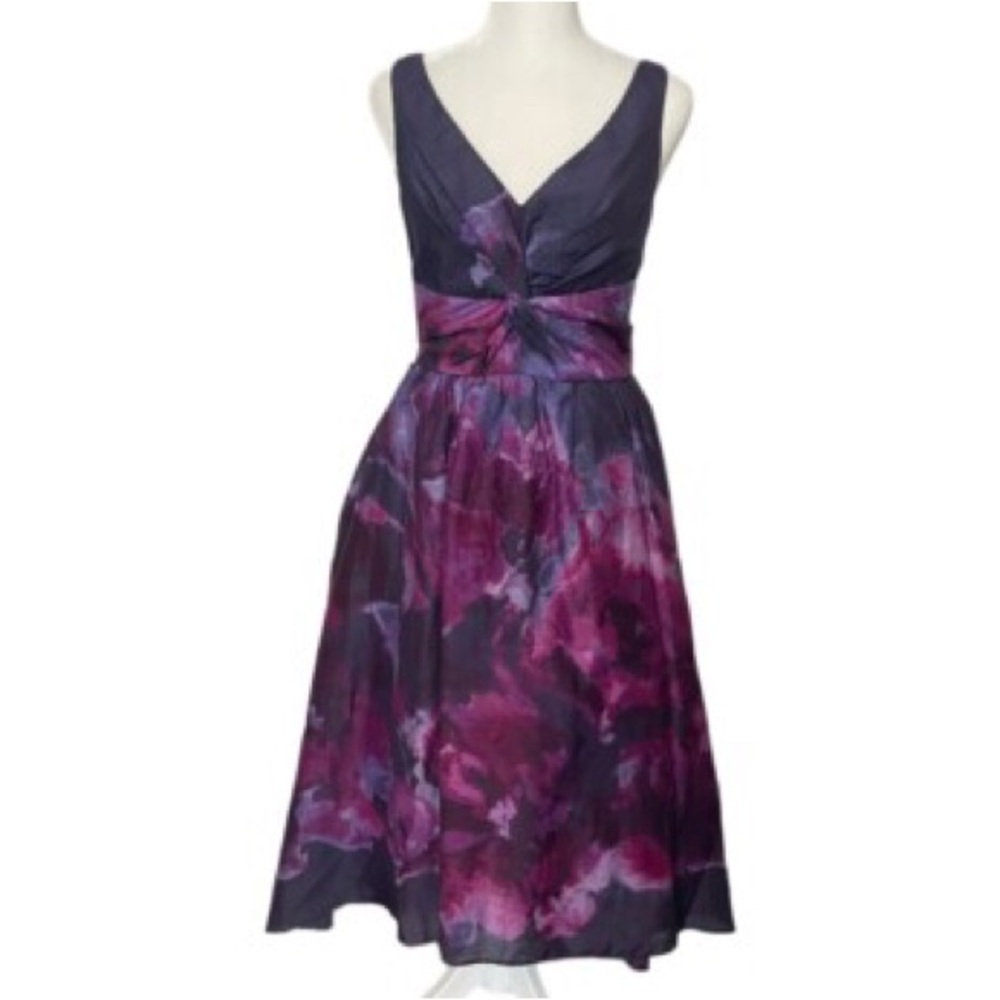 Neiman Marcus Purple and Magenta Floral Midi Dress